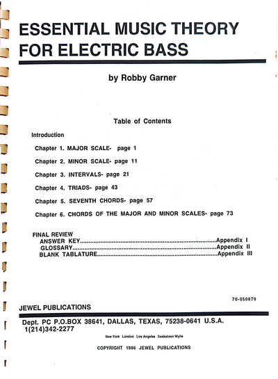 Essential Music Theory For Electric Bass By Robby Garner Spiral-Bound Book (1996)