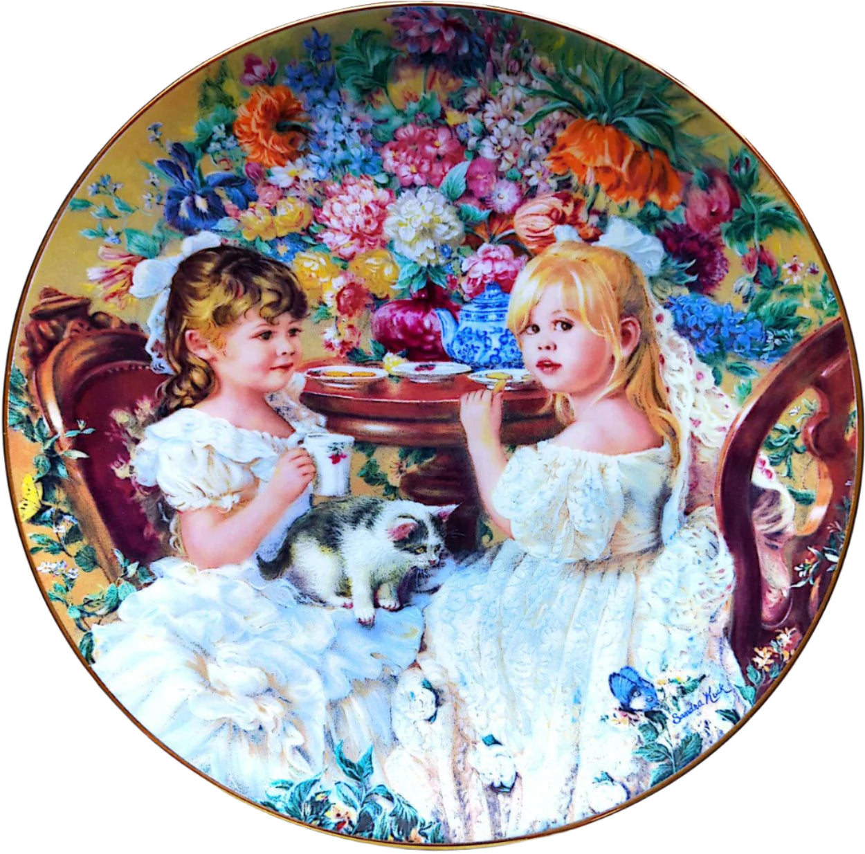 Sandra Kuck - Vintage 1991 Reco Hearts & Flowers Tea Party Plate #2868R + COA (No Box)