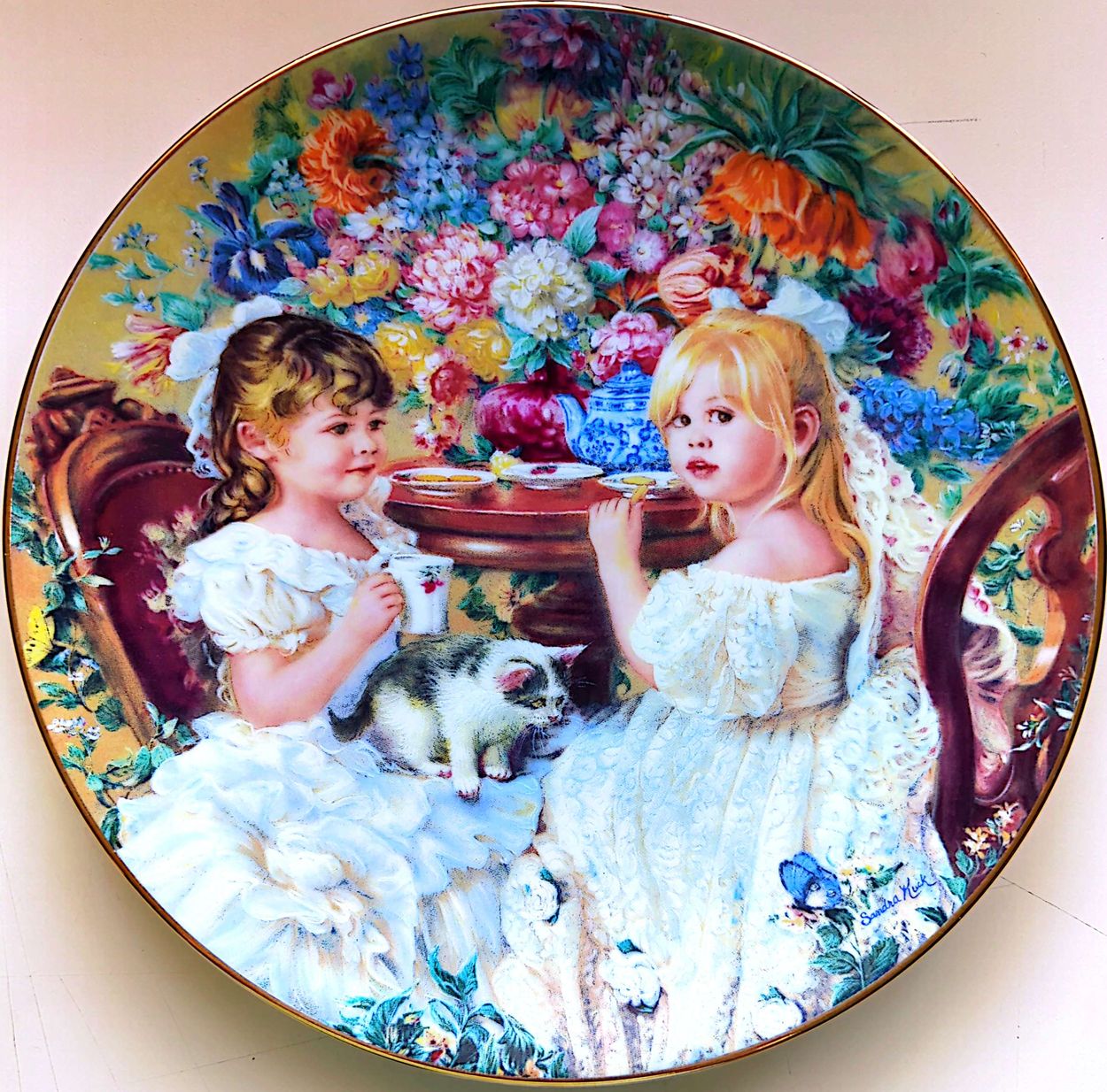 Sandra Kuck - Vintage 1991 Reco Hearts & Flowers Tea Party Plate #2868R + COA (No Box)