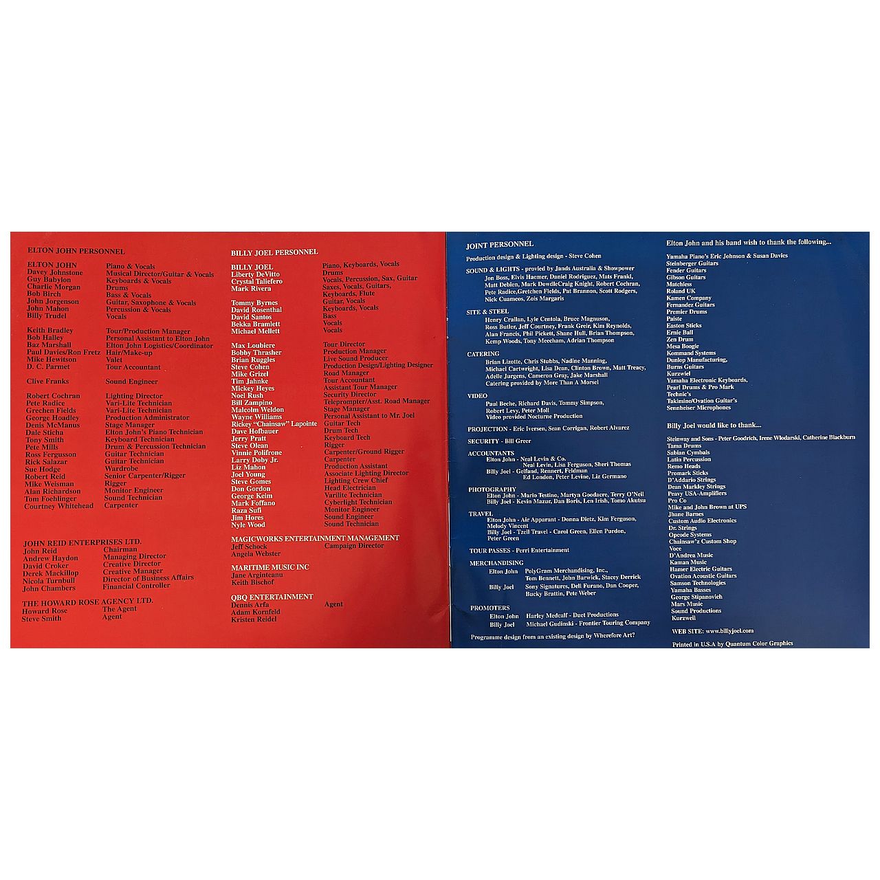 Billy Joel & Elton John - Face To Face 1998 Original Concert Tour Program