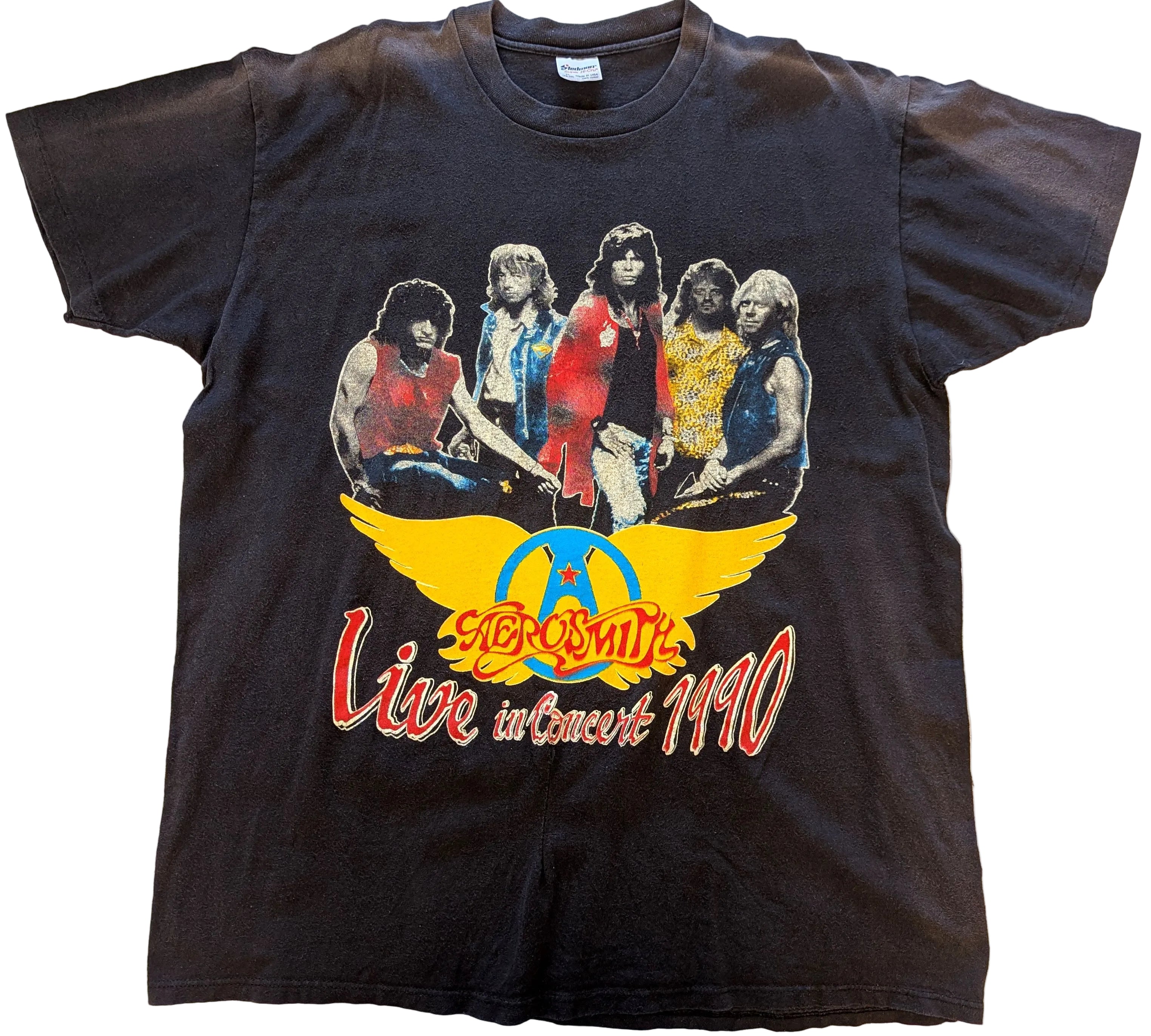 Aerosmith - Live In Concert 1990 With Skid Row Original Vintage US Concert T-Shirt Black Size XL