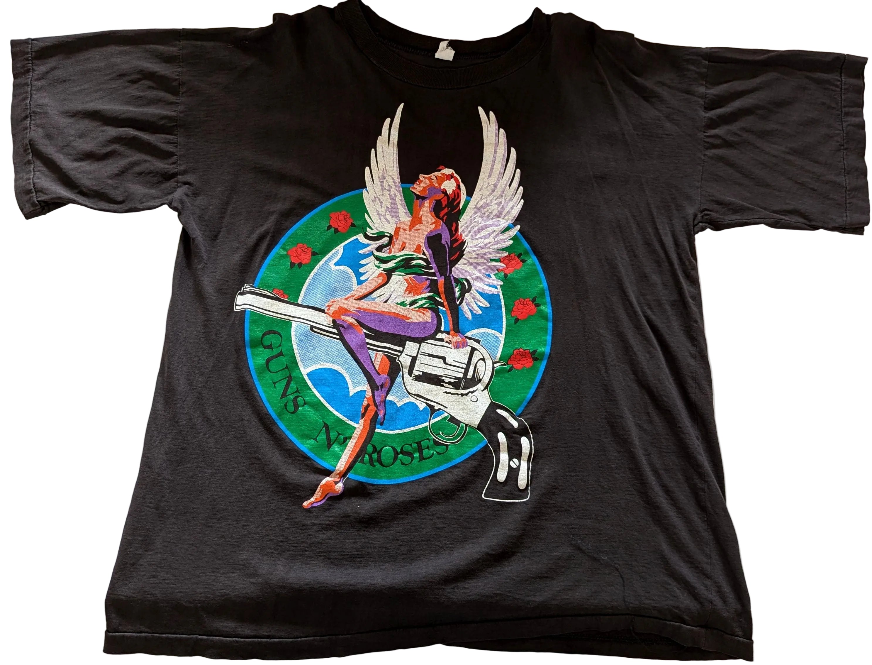 Guns N' Roses - World Tour 1993 + Skid Row + Rose Tattoo Original Vintage Concert T-Shirt Black Size XL