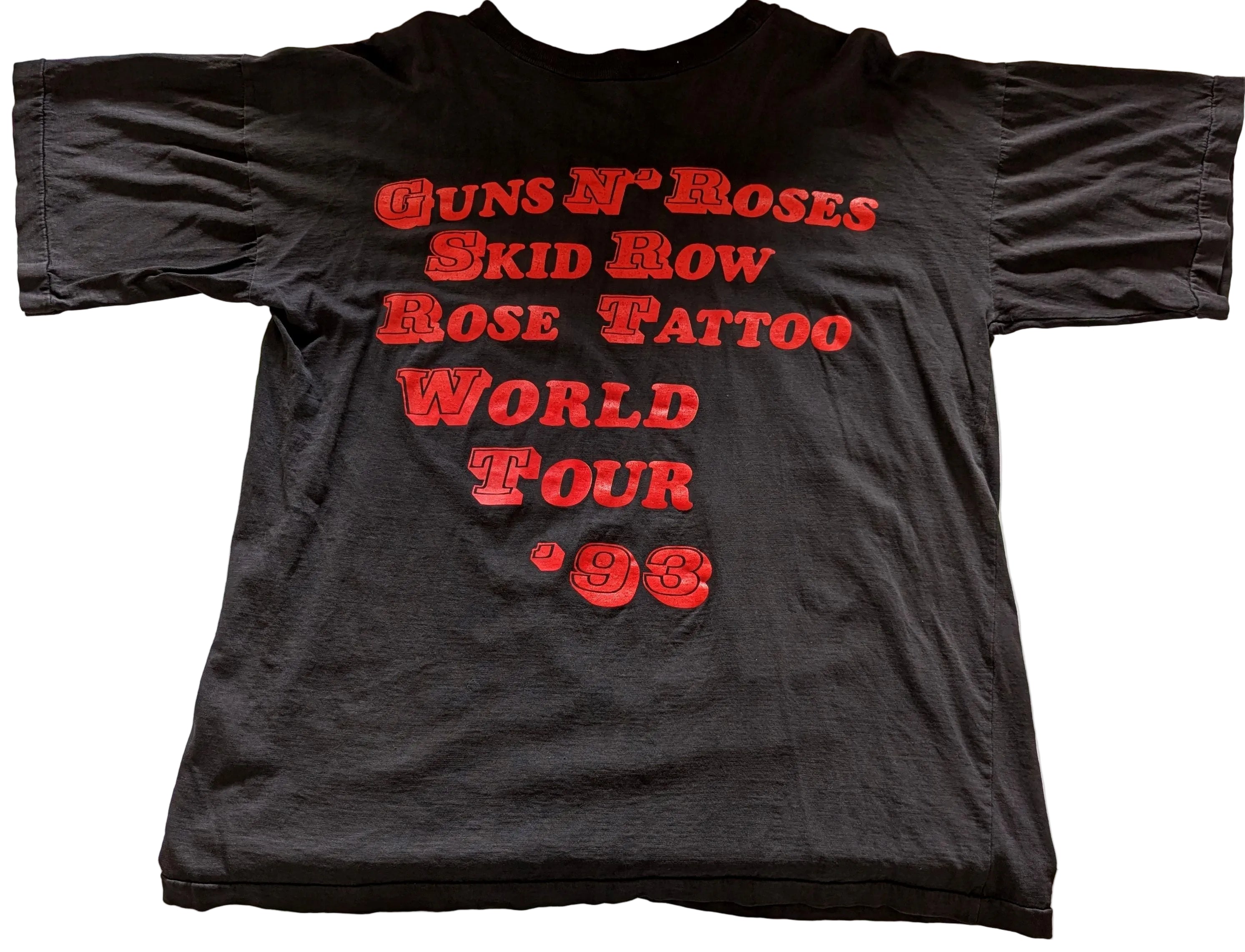 Guns N' Roses - World Tour 1993 + Skid Row + Rose Tattoo Original Vintage Concert T-Shirt Black Size XL