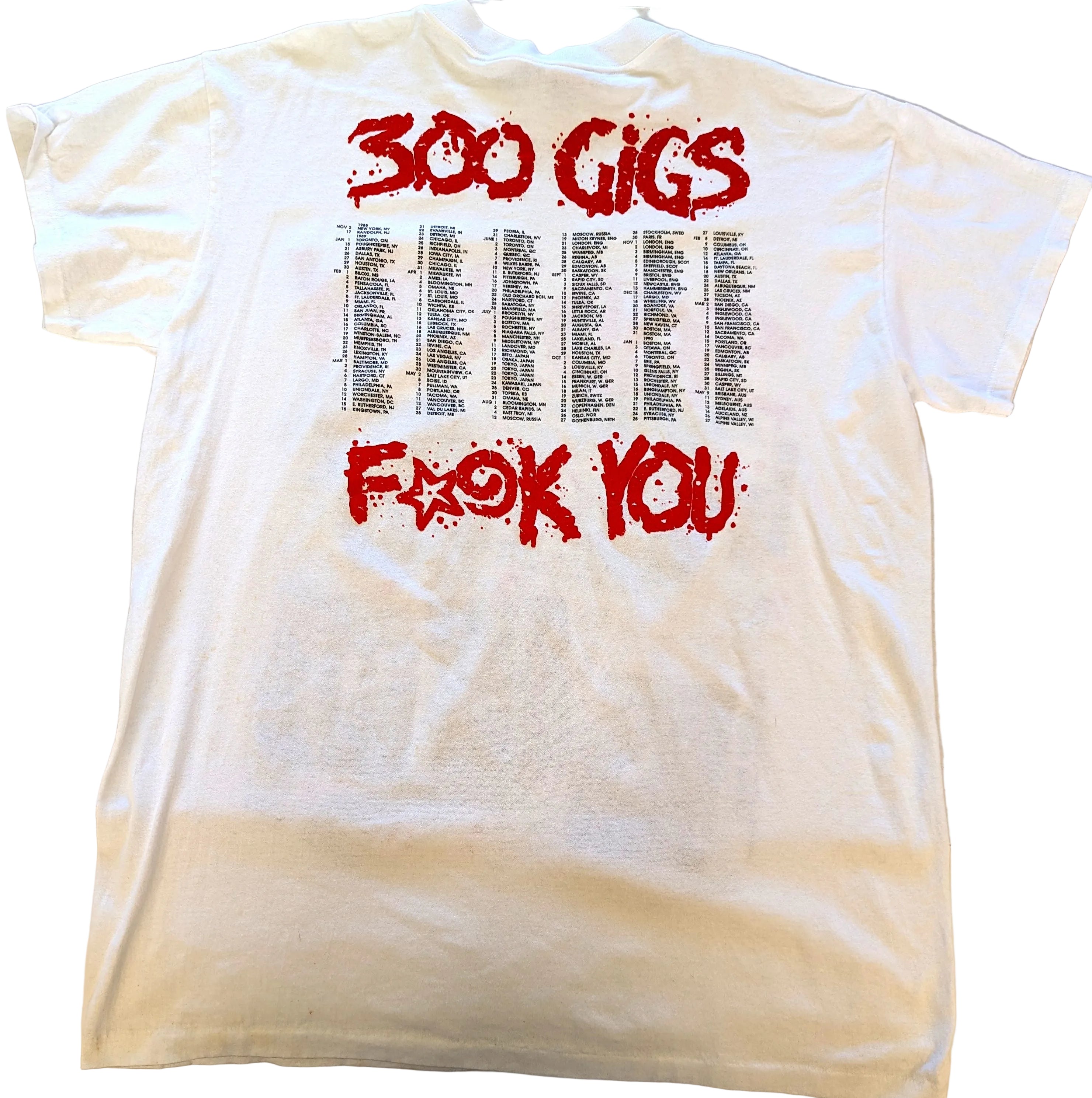 Skid Row - 300 Gigs F*@k You 1988/89 Original Vintage Concert T-Shirt White Size OSFA (XXL)