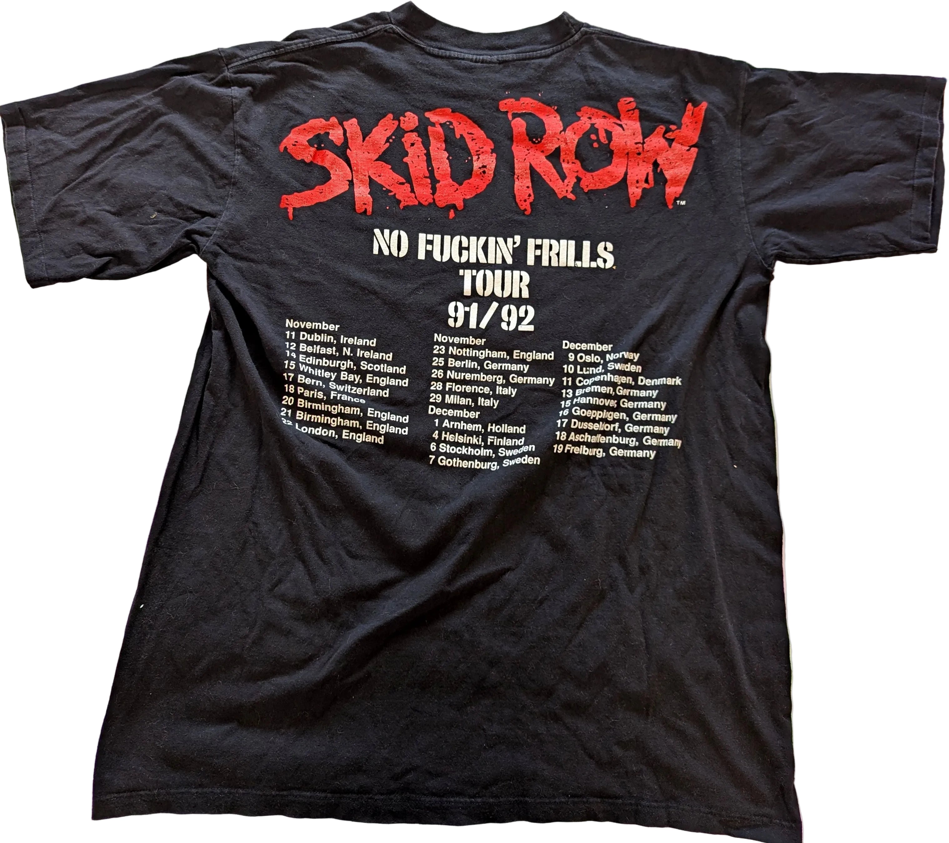 Skid Row - No F*ckin' Frills 'Scream England' Tour 1991/92 Original Vintage Concert T-Shirt Black Size XL