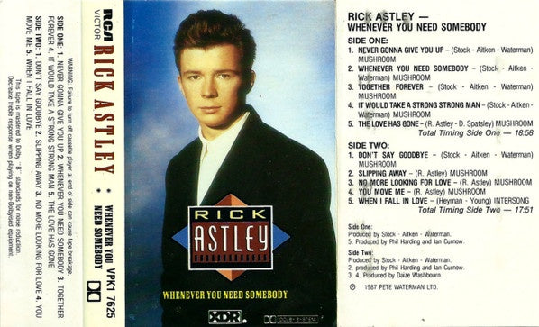 Rick Astley - Whenever You Need Somebody Cassette